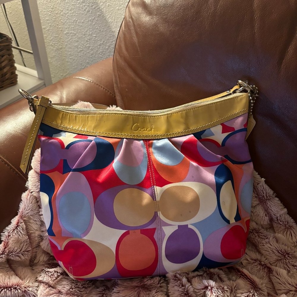 Coach Purse: Soho Pleated Scarf Print Sateen Leather Hobo Bag